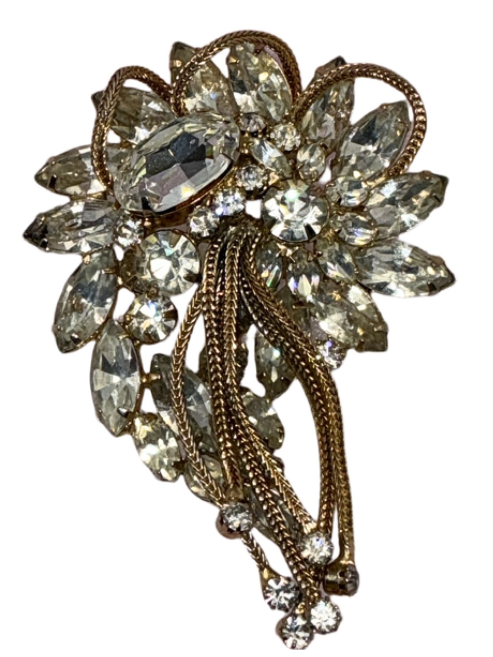 Vintage Hattie Carnegie 1950’s Crystal Floral Brooch 2" x 3"